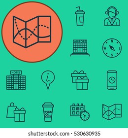 Set Of 12 Airport Icons. Can Be Used For Web, Mobile, UI And Infographic Design. Includes Elements Such As Call Duration, Appointment, Present And More.