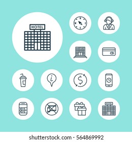 Set Of 12 Airport Icons. Includes Operator, Forbidden Mobile, Plastic Card And Other Symbols. Beautiful Design Elements.