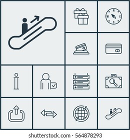 Set Of 12 Airport Icons. Includes Baggage Research, Globetrotter, Present And Other Symbols. Beautiful Design Elements.