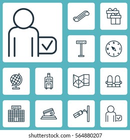 Set Of 12 Airport Icons. Includes Airplane Information, Video Surveillance, Globetrotter And Other Symbols. Beautiful Design Elements.