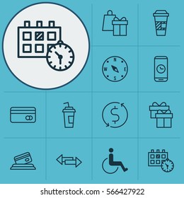 Set Of 12 Airport Icons. Includes Plastic Card, Shopping, Accessibility And Other Symbols. Beautiful Design Elements.