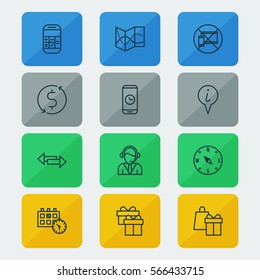 Set Of 12 Airport Icons. Includes Locate, Call Duration, Present And Other Symbols. Beautiful Design Elements.