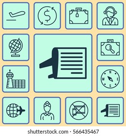 Set Of 12 Airport Icons. Includes Locate, Forbidden Mobile, Timetable And Other Symbols. Beautiful Design Elements.