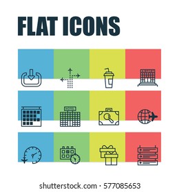 Set Of 12 Airport Icons. Includes Worldwide Flight, Enter, Resort Development And Other Symbols. Beautiful Design Elements.