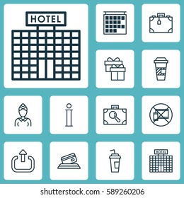Set Of 12 Airport Icons. Includes Exit, Credit Card, Drink Cup And Other Symbols. Beautiful Design Elements.