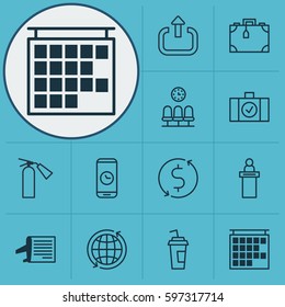 Set Of 12 Airport Icons. Includes Luggage Scanner, Timetable, Registration Service And Other Symbols. Beautiful Design Elements.