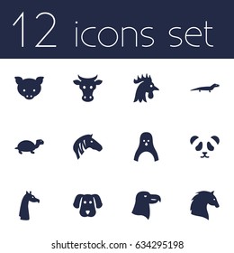 Set Of 12 Alive Icons Set.Collection Of Rooster, Hound, Aquila And Other Elements.