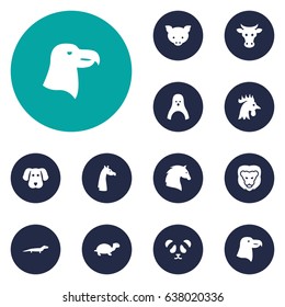 Set Of 12 Alive Icons Set.Collection Of Hound, Hog, Rooster And Other Elements.