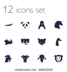 Set Of 12 Alive Icons Set.Collection Of Hog, Rhinoceros, Bear And Other Elements.
