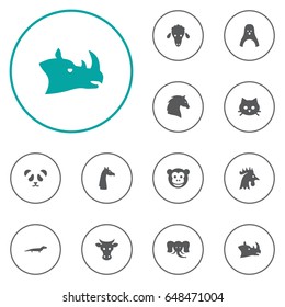 Set Of 12 Alive Icons Set.Collection Of Camelopard, Gecko, Steed And Other Elements.