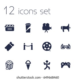 Set Of 12 Amusement Icons Set.Collection Of Disco, Filmstrip, Sorbet And Other Elements.