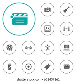 Set Of 12 Amusement Icons Set.Collection Of Acoustic, Television, Disco And Other Elements.