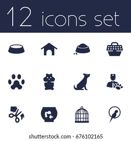 Set Of 12 Animals Icons Set.Collection Of Scissor, Home, Rat And Other Elements.