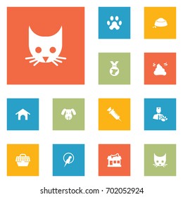 Set Of 12 Animals Icons Set.Collection Of Medallion, Pile, Food And Other Elements.