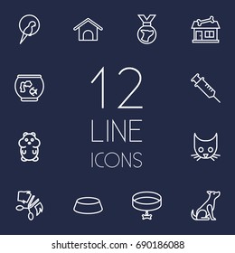 Set Of 12 Animals Outline Icons Set.Collection Of Shop, Hamster, Kennel And Other Elements.