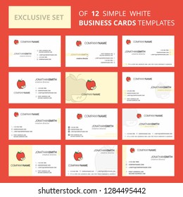 Set of 12 Apple Creative Busienss Card Template. Editable Creative logo and Visiting card background