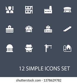 Set of 12 architecture icons set. Collection of modular house, design, barn and other elements.