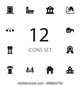 Set Of 12 Architecture Icons Set.Collection Of Residential, Catholic, Garage And Other Elements.
