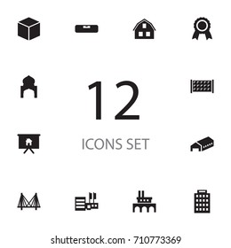 Set Of 12 Architecture Icons Set.Collection Of Cube, Shop, Award And Other Elements.