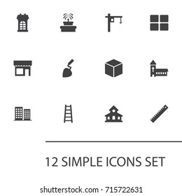 Set Of 12 Architecture Icons Set.Collection Of Lifting, Construction, Catholic And Other Elements.