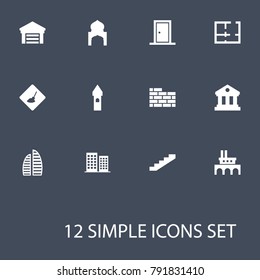 Set Of 12 Architecture Icons Set.Collection Of Depot, Property, In Developing And Other Elements.