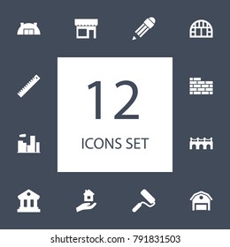 Set Of 12 Architecture Icons Set.Collection Of Store, Storehouse, Urban Estate And Other Elements.