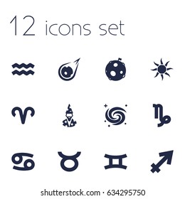 Set Of 12 Astrology Icons Set.Collection Of Space, Twins, Goat And Other Elements.