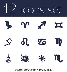 Set Of 12 Astrology Icons Set.Collection Of Zodiac Sign, Crab, Goat And Other Elements.