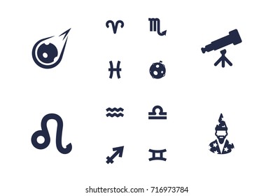 Set Of 12 Astrology Icons Set.Collection Of Scales, Archer, Twins And Other Elements.