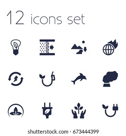 Set Of 12 Atmosphere Icons Set.Collection Of Eco, Renewable, Contamination And Other Elements.