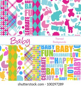 Set of 12 Baby Themed Vector Backgrounds (4 are seamless)