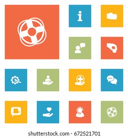 Set Of 12 Backing Icons Set.Collection Of Info , Hand, Care; Elements.