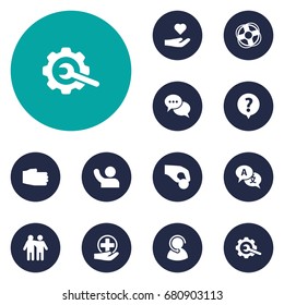 Set Of 12 Backing Icons Set.Collection Of Care;, Help, Talk And Other Elements.