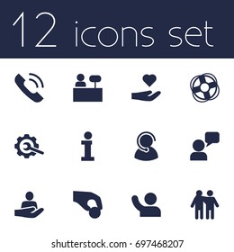 Set Of 12 Backing Icons Set.Collection Of Speaker, Assistant, Gear And Other Elements.