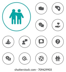 Set Of 12 Backing Icons Set.Collection Of Assistant, Friendship, Talk And Other Elements.