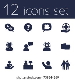 Set Of 12 Backing Icons Set.Collection Of Blog, Help, Human And Other Elements.