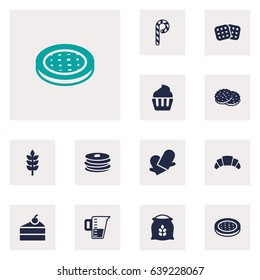 Set Of 12 Bakery Icons Set.Collection Of Cake, Shortcake, Striped Lollipop And Other Elements.