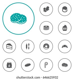 Set Of 12 Bakery Icons Set.Collection Of Custard, Dessert, Shortcake And Other Elements.