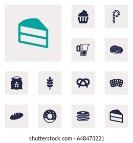 Set Of 12 Bakery Icons Set.Collection Of Striped Lollipop, Snack, Doughnut And Other Elements.