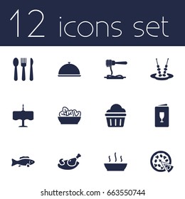 Set Of 12 Bar Icons Set.Collection Of Broth, Canape, Food And Other Elements.