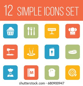 Set Of 12 Bar Icons Set.Collection Of Silverware, Chef, Cook And Other Elements.