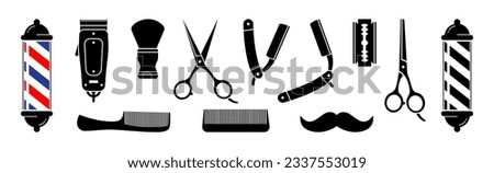 Set of 12 barbershop icons isolated on white background. 12 Barbershop and haircuts salon design elements. Vector illustration 10 eps.