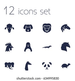 Set Of 12 Beast Icons Set.Collection Of Rooster, Diver, Wildcat And Other Elements.
