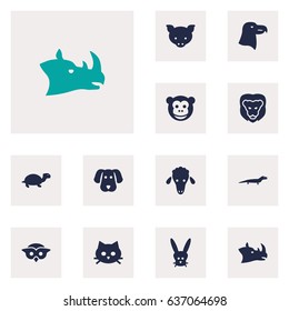 Set Of 12 Beast Icons Set.Collection Of Tortoise, Hog, Hound And Other Elements.