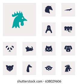 Set Of 12 Beast Icons Set.Collection Of Hog, Bear, Gecko And Other Elements.