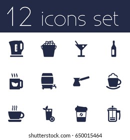 Set Of 12 Beverages Icons Set.Collection Of Cream, Fridge, Hot And Other Elements.