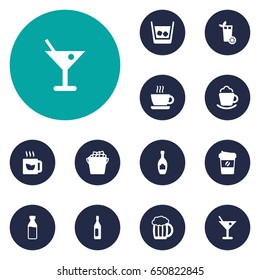 Set Of 12 Beverages Icons Set.Collection Of Hot, Drink, Fridge And Other Elements.