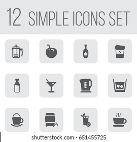 Set Of 12 Beverages Icons Set.Collection Of Cream, Cup, Electric Teapot And Other Elements.