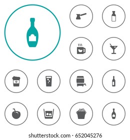 Set Of 12 Beverages Icons Set.Collection Of Soda, Hot, Cask And Other Elements.