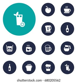 Set Of 12 Beverages Icons Set.Collection Of Cocktail, Mug, Alcohol And Other Elements.